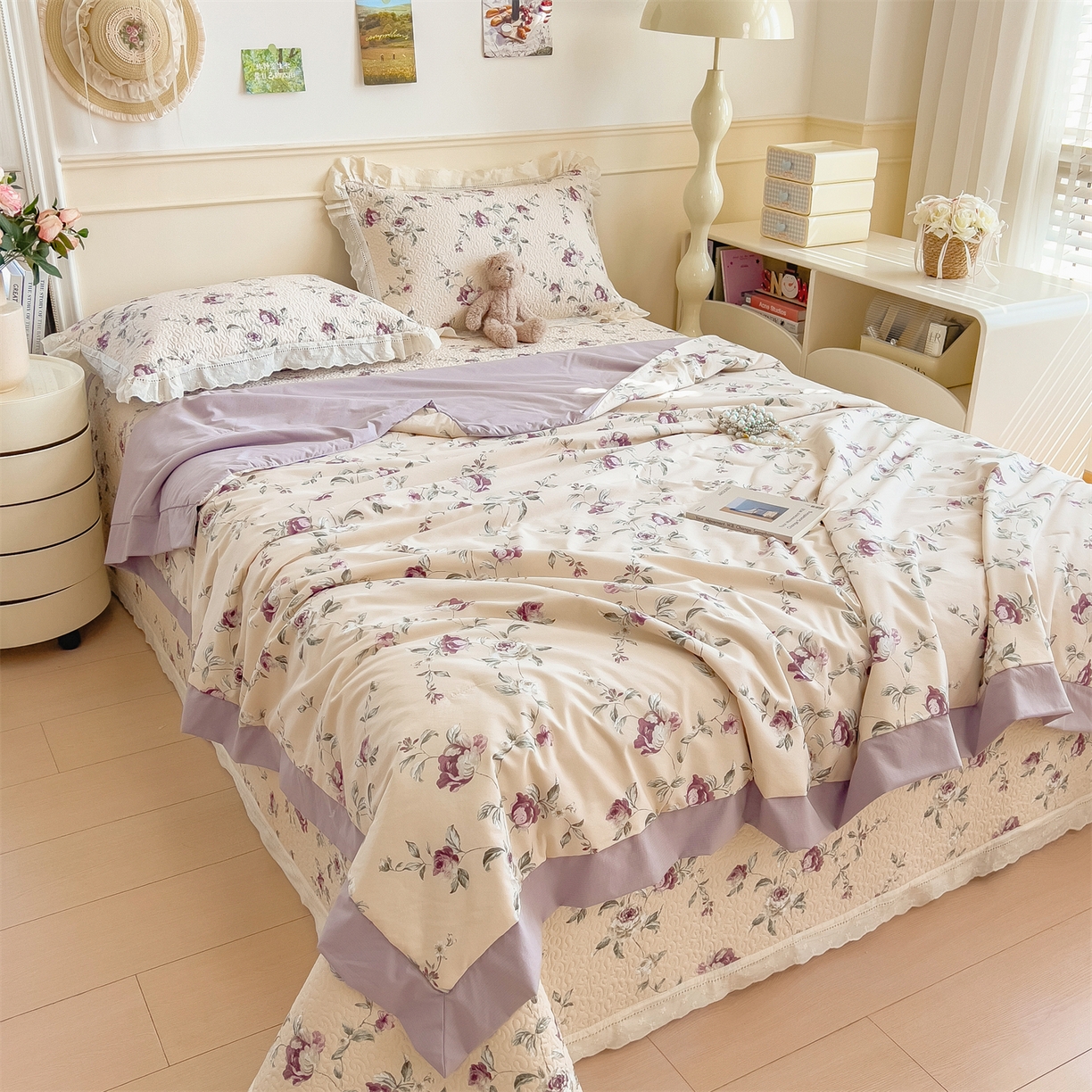 91家纺网 家纺一手货源 找家纺 慕木家纺 2026新款A类印花慕丝棉花边款床盖夏被系列(抽空压缩可供跨境)提供买家秀 洛雅+黛紫