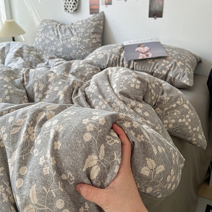 91家纺网 家纺一手货源 找家纺 朵朵家纺 2026新款高级感轻奢复古美拉德色系双层纱泡芙棉床品四件套加厚水洗双层纱软 漫野