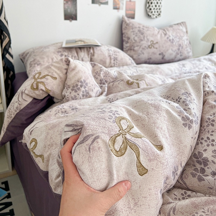 91家纺网 家纺一手货源 找家纺 朵朵家纺 2026新款高级感轻奢复古美拉德色系双层纱泡芙棉床品四件套加厚水洗双层纱软 花姿