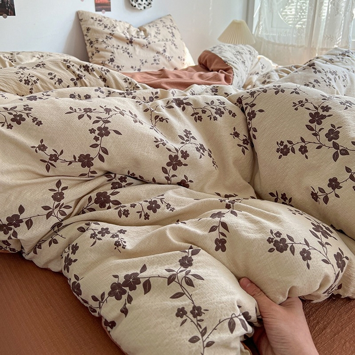 91家纺网 家纺一手货源 找家纺 朵朵家纺 2026新款高级感轻奢复古美拉德色系双层纱泡芙棉床品四件套加厚水洗双层纱软 暮光