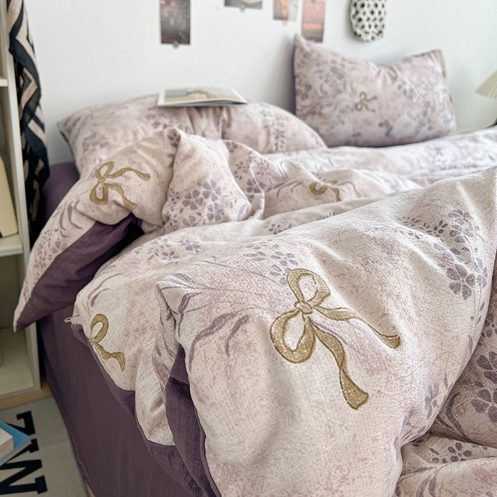 91家纺网 家纺一手货源 找家纺 朵朵家纺 2026新款高级感轻奢复古美拉德色系双层纱泡芙棉床品四件套加厚水洗双层纱软 花姿