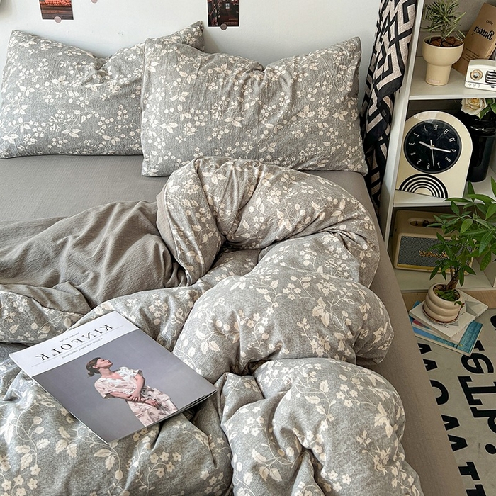 91家纺网 家纺一手货源 找家纺 朵朵家纺 2026新款高级感轻奢复古美拉德色系双层纱泡芙棉床品四件套加厚水洗双层纱软 漫野