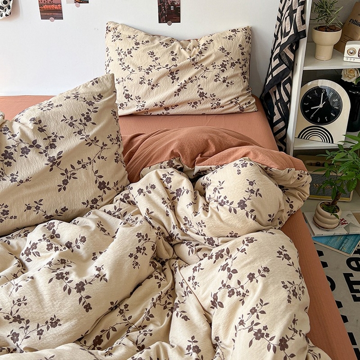 91家纺网 家纺一手货源 找家纺 朵朵家纺 2026新款高级感轻奢复古美拉德色系双层纱泡芙棉床品四件套加厚水洗双层纱软 暮光