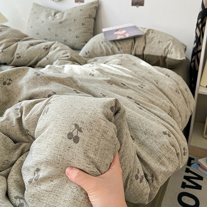 91家纺网 家纺一手货源 找家纺 朵朵家纺 2026新款高级感轻奢复古美拉德色系双层纱泡芙棉床品四件套加厚水洗双层纱软 绿樱