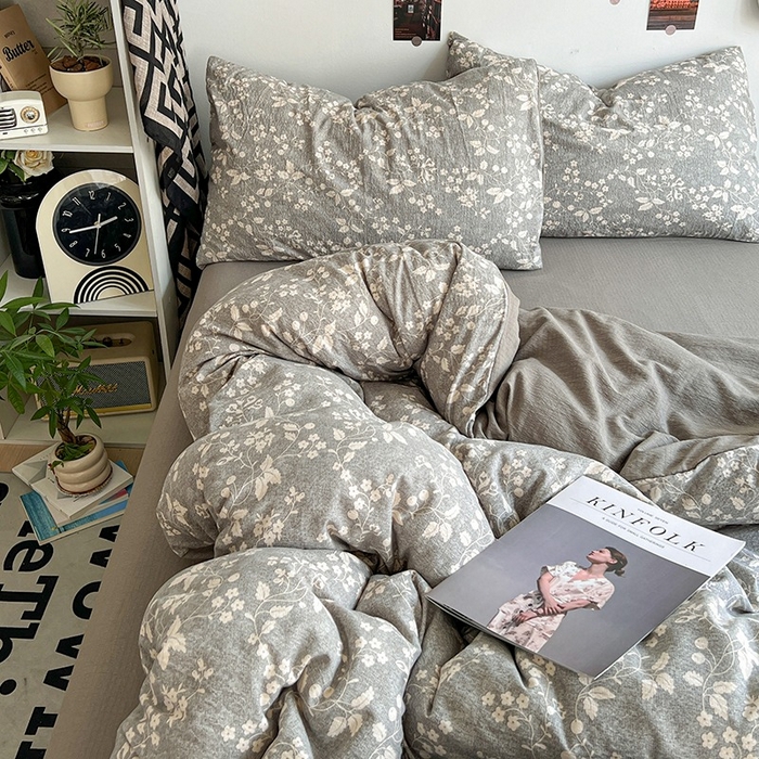 91家纺网 家纺一手货源 找家纺 朵朵家纺 2026新款高级感轻奢复古美拉德色系双层纱泡芙棉床品四件套加厚水洗双层纱软 漫野