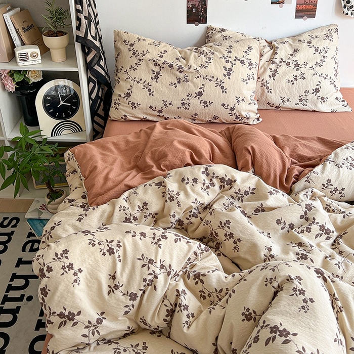 91家纺网 家纺一手货源 找家纺 朵朵家纺 2026新款高级感轻奢复古美拉德色系双层纱泡芙棉床品四件套加厚水洗双层纱软 暮光