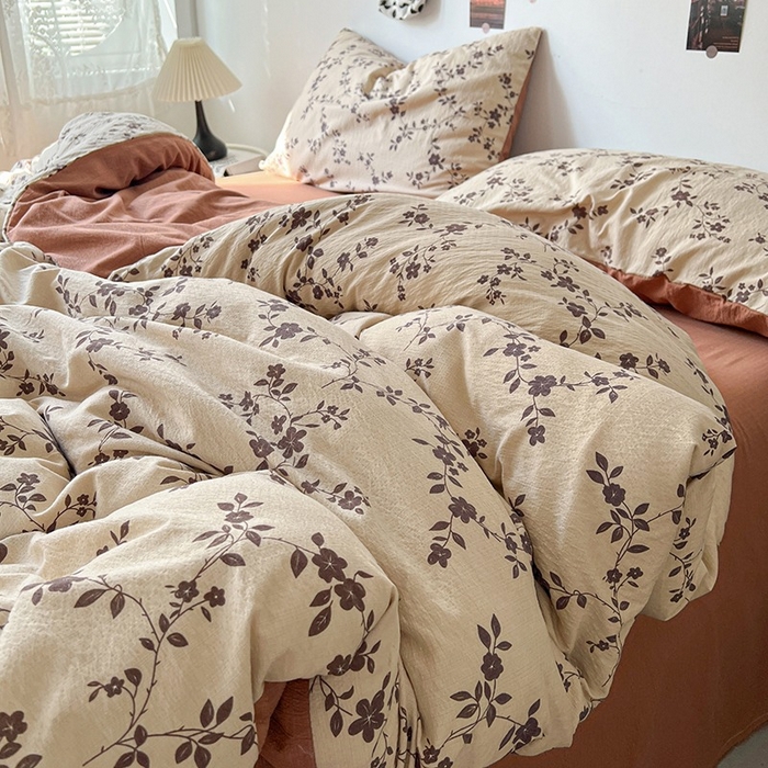 91家纺网 家纺一手货源 找家纺 朵朵家纺 2026新款高级感轻奢复古美拉德色系双层纱泡芙棉床品四件套加厚水洗双层纱软 暮光