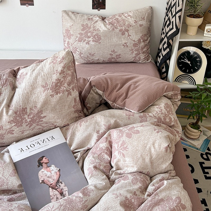 91家纺网 家纺一手货源 找家纺 朵朵家纺 2026新款高级感轻奢复古美拉德色系双层纱泡芙棉床品四件套加厚水洗双层纱软 知音咖