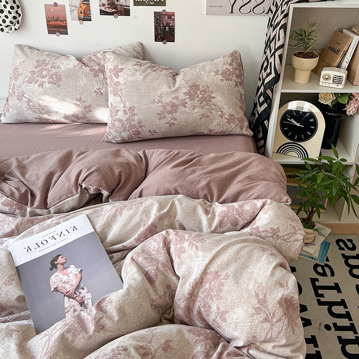 91家纺网 家纺一手货源 找家纺 朵朵家纺 2026新款高级感轻奢复古美拉德色系双层纱泡芙棉床品四件套加厚水洗双层纱软 知音咖