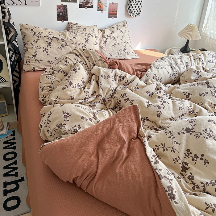 91家纺网 家纺一手货源 找家纺 朵朵家纺 2026新款高级感轻奢复古美拉德色系双层纱泡芙棉床品四件套加厚水洗双层纱软 暮光