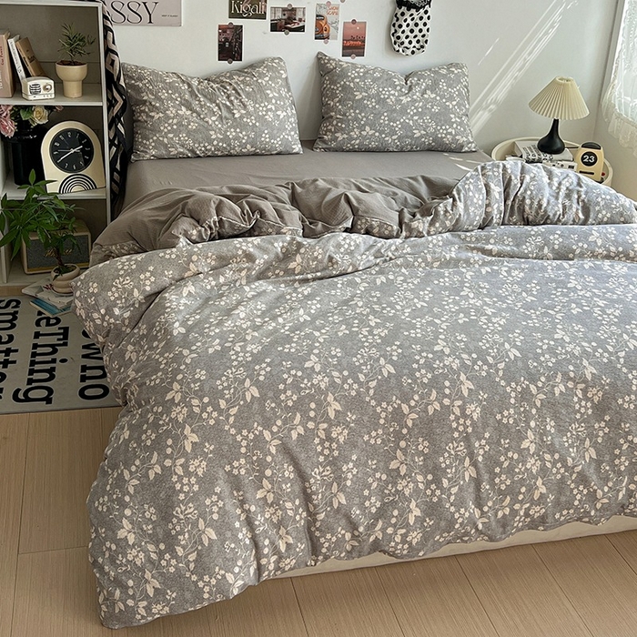 91家纺网 家纺一手货源 找家纺 朵朵家纺 2026新款高级感轻奢复古美拉德色系双层纱泡芙棉床品四件套加厚水洗双层纱软 漫野