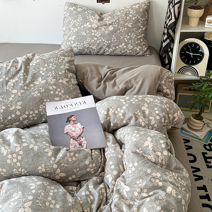 91家纺网 家纺一手货源 找家纺 朵朵家纺 2026新款高级感轻奢复古美拉德色系双层纱泡芙棉床品四件套加厚水洗双层纱软 漫野