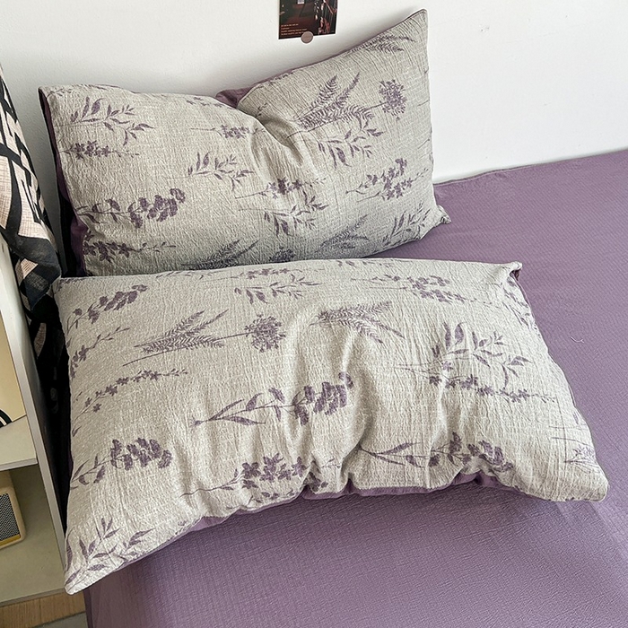 91家纺网 家纺一手货源 找家纺 朵朵家纺 2026新款高级感轻奢复古美拉德色系双层纱泡芙棉床品四件套加厚水洗双层纱软 紫苏