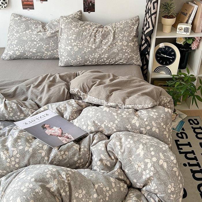 91家纺网 家纺一手货源 找家纺 朵朵家纺 2026新款高级感轻奢复古美拉德色系双层纱泡芙棉床品四件套加厚水洗双层纱软 漫野