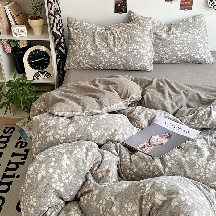 91家纺网 家纺一手货源 找家纺 朵朵家纺 2026新款高级感轻奢复古美拉德色系双层纱泡芙棉床品四件套加厚水洗双层纱软 漫野