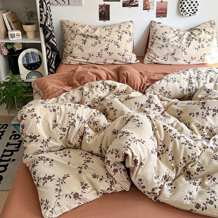 91家纺网 家纺一手货源 找家纺 朵朵家纺 2026新款高级感轻奢复古美拉德色系双层纱泡芙棉床品四件套加厚水洗双层纱软 暮光