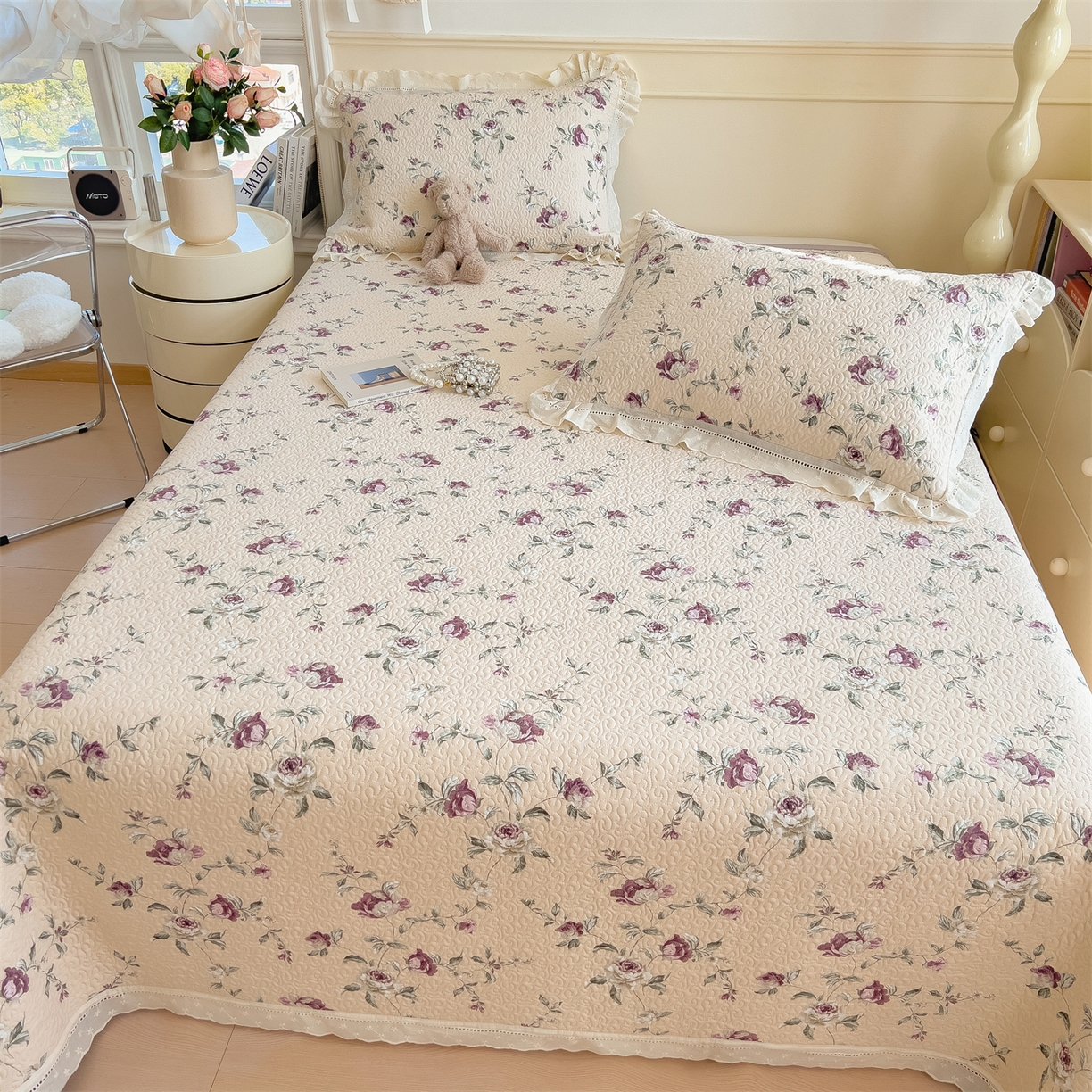 91家纺网 家纺一手货源 找家纺 慕木家纺 2026新款A类印花慕丝棉花边款床盖夏被系列(抽空压缩可供跨境)提供买家秀 洛雅+黛紫