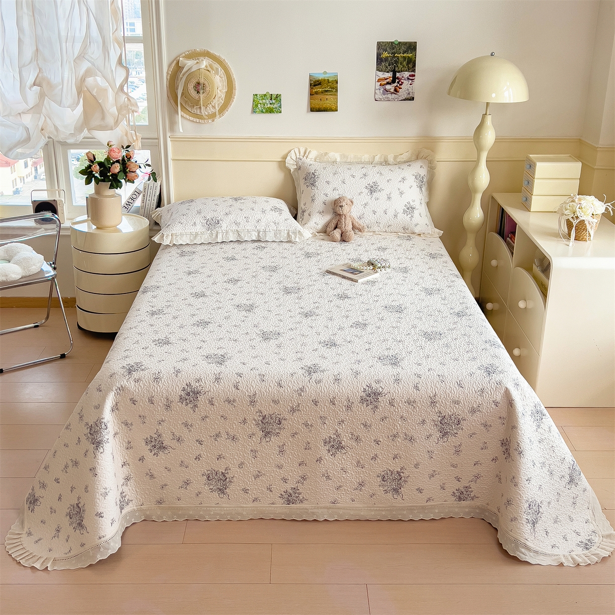 91家纺网 家纺一手货源 找家纺 慕木家纺 2026新款A类印花慕丝棉花边款床盖夏被系列(抽空压缩可供跨境)提供买家秀 墨芳+灰