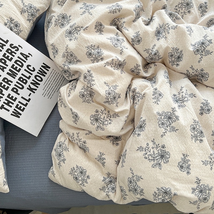 91家纺网 家纺一手货源 找家纺 朵朵家纺 2026新款高级感轻奢复古美拉德色系双层纱泡芙棉床品四件套加厚水洗双层纱软 清欢