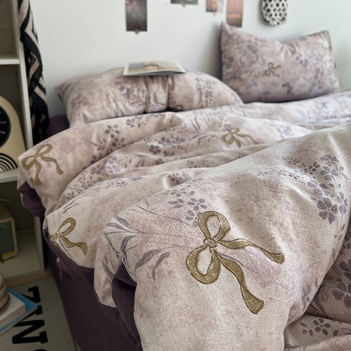 91家纺网 家纺一手货源 找家纺 朵朵家纺 2026新款高级感轻奢复古美拉德色系双层纱泡芙棉床品四件套加厚水洗双层纱软 花姿