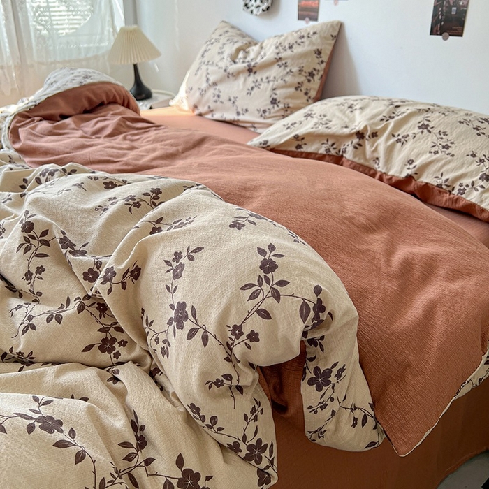 91家纺网 家纺一手货源 找家纺 朵朵家纺 2026新款高级感轻奢复古美拉德色系双层纱泡芙棉床品四件套加厚水洗双层纱软 暮光