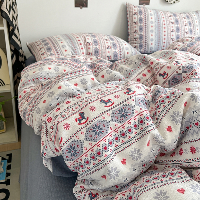 91家纺网 家纺一手货源 找家纺 （总）朵朵家纺 2026新款高级感轻奢复古美拉德色系双层纱泡芙棉床品四件套加厚水洗双层纱软