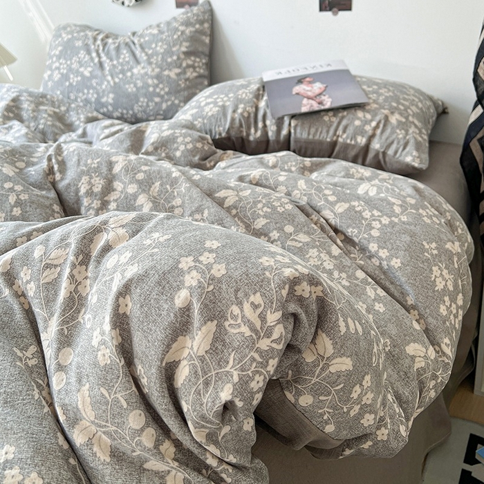 91家纺网 家纺一手货源 找家纺 朵朵家纺 2026新款高级感轻奢复古美拉德色系双层纱泡芙棉床品四件套加厚水洗双层纱软 漫野