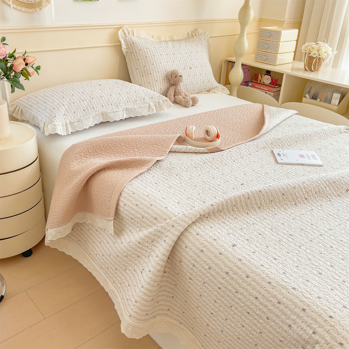 91家纺网 家纺一手货源 找家纺 慕木家纺 2026新款A类印花慕丝棉花边款床盖夏被系列(抽空压缩可供跨境)提供买家秀 波点序章+驼