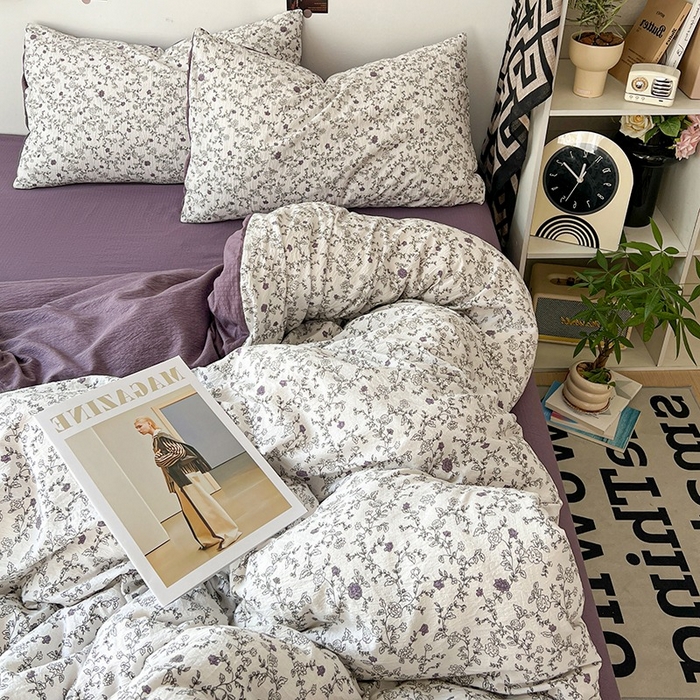 91家纺网 家纺一手货源 找家纺 朵朵家纺 2026新款高级感轻奢复古美拉德色系双层纱泡芙棉床品四件套加厚水洗双层纱软 春风拂梦