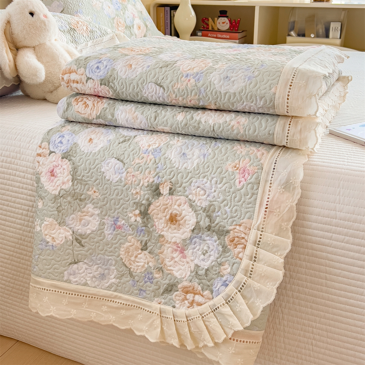 慕木家纺 2026新款A类印花慕丝棉花边款床盖夏被系列(抽空压缩可供跨境)提供买家秀 青妍+粉