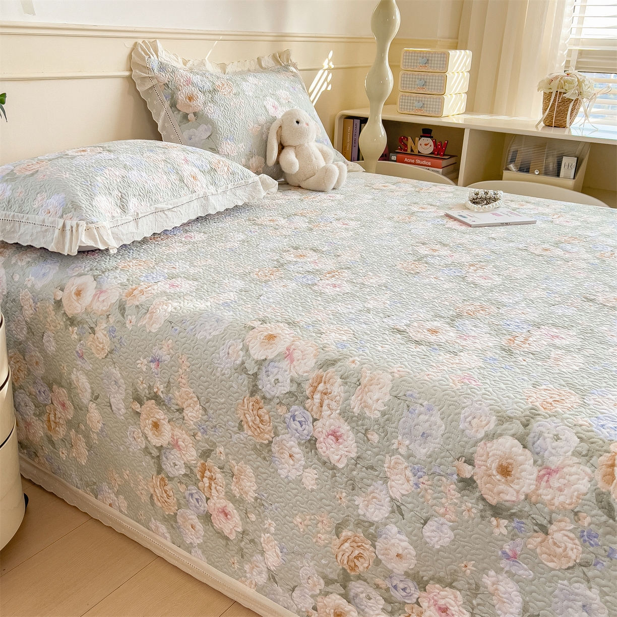 91家纺网 家纺一手货源 找家纺 慕木家纺 2026新款A类印花慕丝棉花边款床盖夏被系列(抽空压缩可供跨境)提供买家秀 青妍+粉