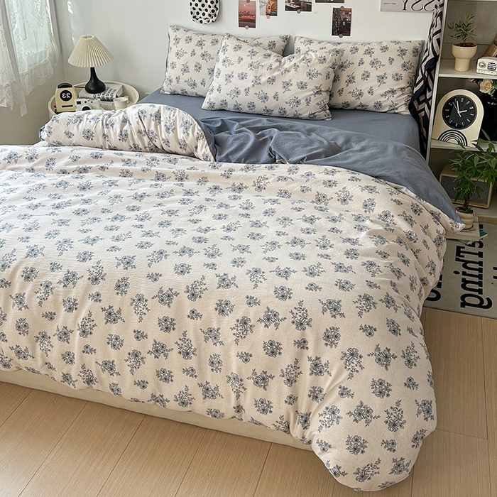 91家纺网 家纺一手货源 找家纺 朵朵家纺 2026新款高级感轻奢复古美拉德色系双层纱泡芙棉床品四件套加厚水洗双层纱软 清欢