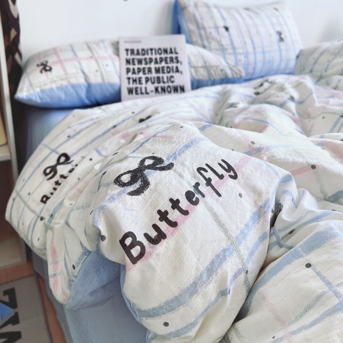 91家纺网 家纺一手货源 找家纺 朵朵家纺 2026新款高级感轻奢复古美拉德色系双层纱泡芙棉床品四件套加厚水洗双层纱软 盐系格绊