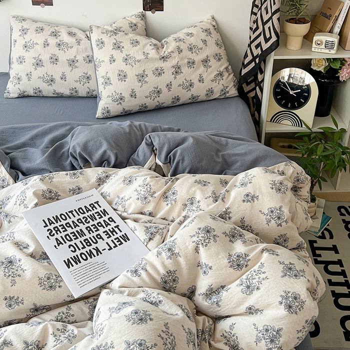 91家纺网 家纺一手货源 找家纺 朵朵家纺 2026新款高级感轻奢复古美拉德色系双层纱泡芙棉床品四件套加厚水洗双层纱软 清欢