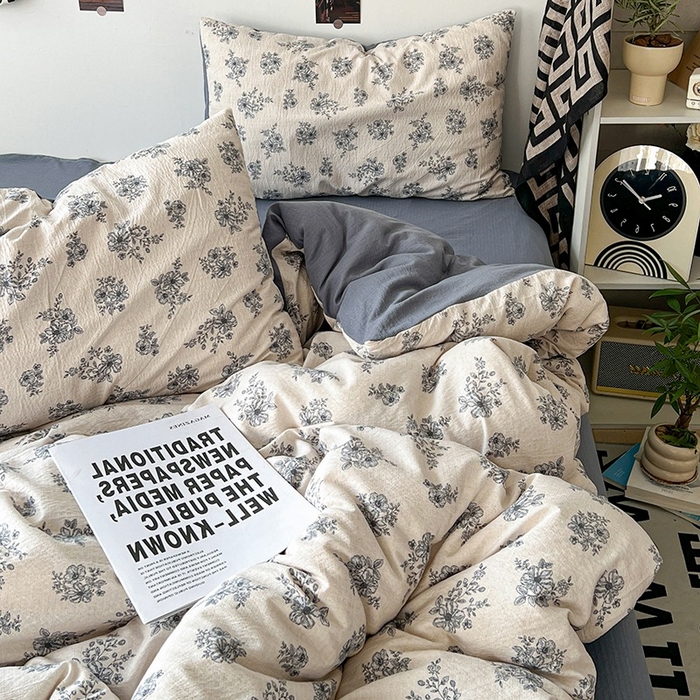 91家纺网 家纺一手货源 找家纺 朵朵家纺 2026新款高级感轻奢复古美拉德色系双层纱泡芙棉床品四件套加厚水洗双层纱软 清欢