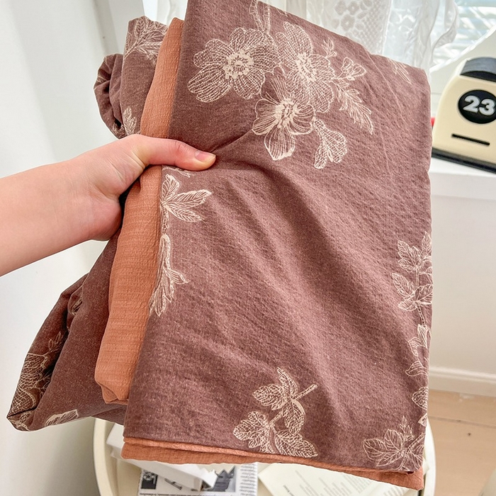 91家纺网 家纺一手货源 找家纺 朵朵家纺 2026新款高级感轻奢复古美拉德色系双层纱泡芙棉床品四件套加厚水洗双层纱软 晚棠