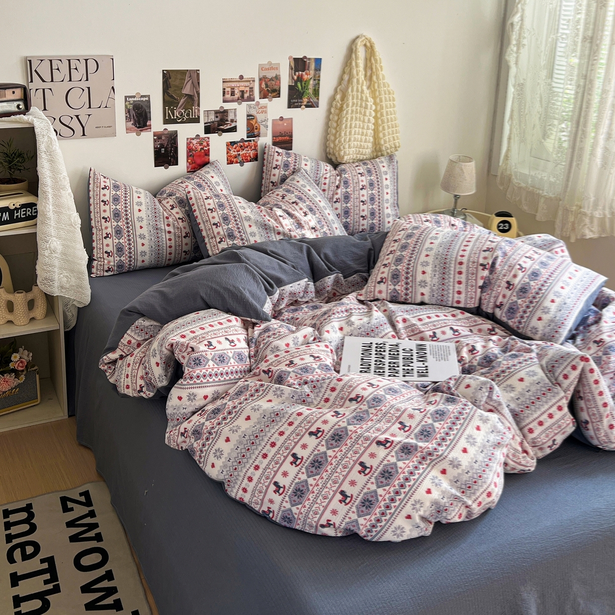 91家纺网 家纺一手货源 找家纺 朵朵家纺 2026新款高级感轻奢复古美拉德色系双层纱泡芙棉床品四件套加厚水洗双层纱软 马上有福2