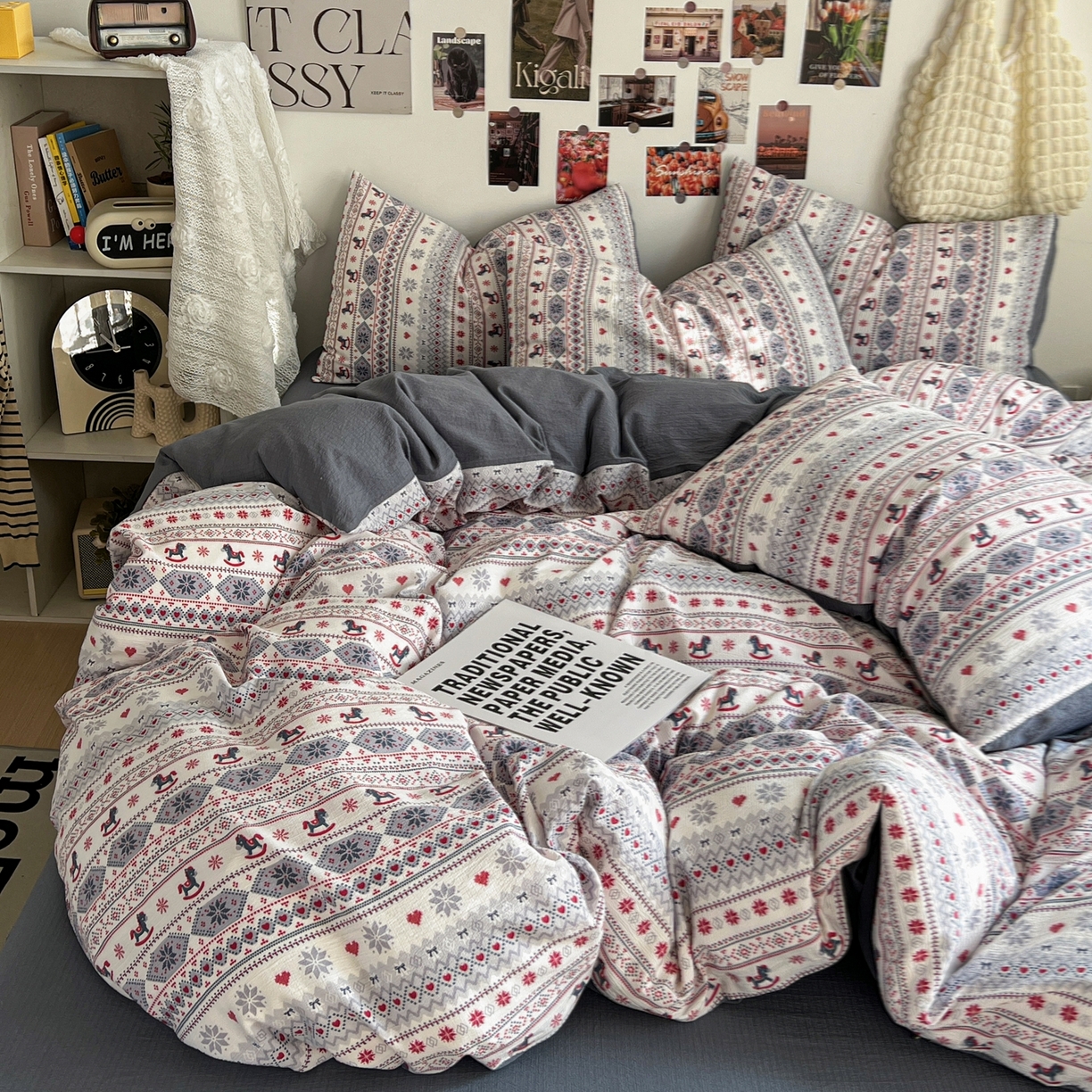 91家纺网 家纺一手货源 找家纺 朵朵家纺 2026新款高级感轻奢复古美拉德色系双层纱泡芙棉床品四件套加厚水洗双层纱软 马上有福2