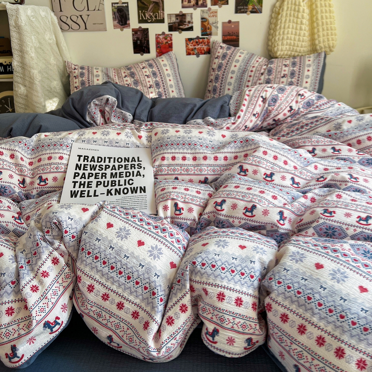 91家纺网 家纺一手货源 找家纺 朵朵家纺 2026新款高级感轻奢复古美拉德色系双层纱泡芙棉床品四件套加厚水洗双层纱软 马上有福2