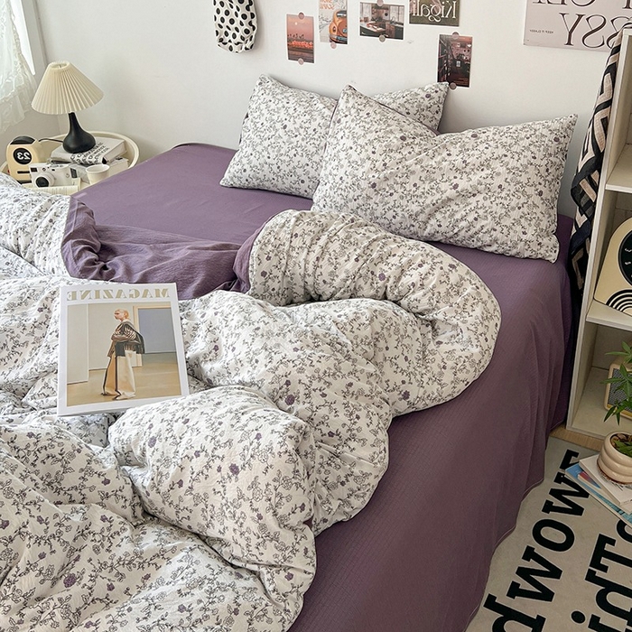 91家纺网 家纺一手货源 找家纺 朵朵家纺 2026新款高级感轻奢复古美拉德色系双层纱泡芙棉床品四件套加厚水洗双层纱软 春风拂梦