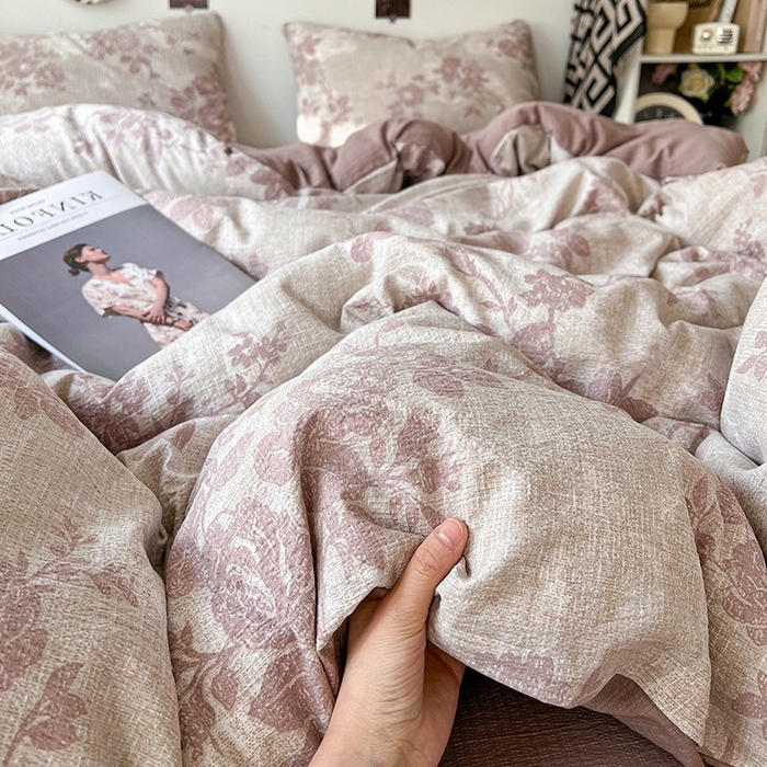 91家纺网 家纺一手货源 找家纺 朵朵家纺 2026新款高级感轻奢复古美拉德色系双层纱泡芙棉床品四件套加厚水洗双层纱软 知音咖