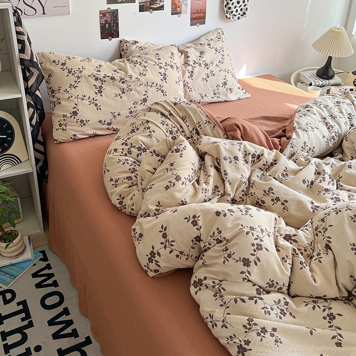 91家纺网 家纺一手货源 找家纺 朵朵家纺 2026新款高级感轻奢复古美拉德色系双层纱泡芙棉床品四件套加厚水洗双层纱软 暮光