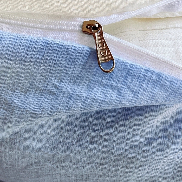 91家纺网 家纺一手货源 找家纺 朵朵家纺 2026新款高级感轻奢复古美拉德色系双层纱泡芙棉床品四件套加厚水洗双层纱软 奶蓝甜结