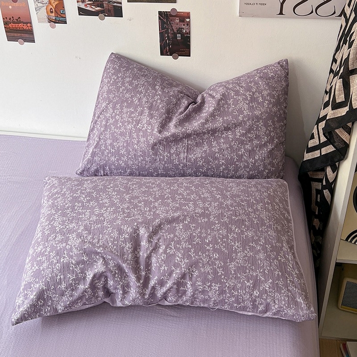 91家纺网 家纺一手货源 找家纺 朵朵家纺 2026新款高级感轻奢复古美拉德色系双层纱泡芙棉床品四件套加厚水洗双层纱软 紫萝漫想