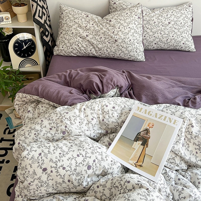 91家纺网 家纺一手货源 找家纺 朵朵家纺 2026新款高级感轻奢复古美拉德色系双层纱泡芙棉床品四件套加厚水洗双层纱软 春风拂梦