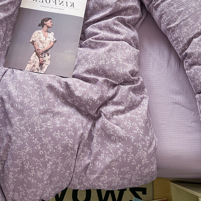 91家纺网 家纺一手货源 找家纺 朵朵家纺 2026新款高级感轻奢复古美拉德色系双层纱泡芙棉床品四件套加厚水洗双层纱软 紫萝漫想