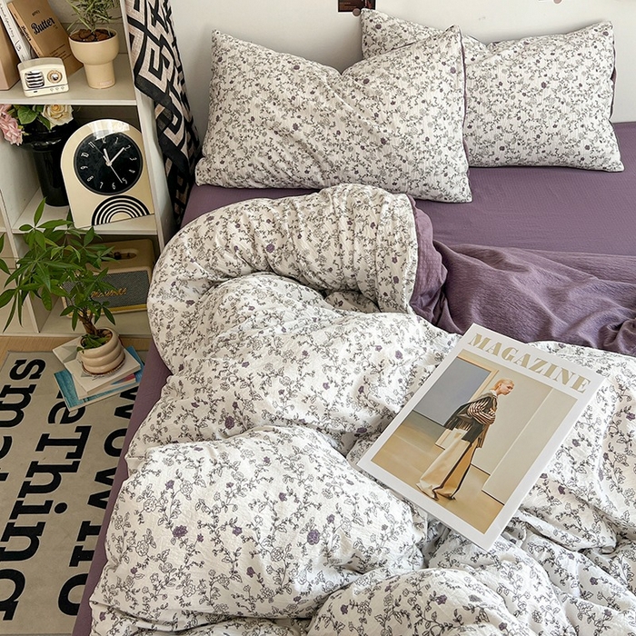 91家纺网 家纺一手货源 找家纺 朵朵家纺 2026新款高级感轻奢复古美拉德色系双层纱泡芙棉床品四件套加厚水洗双层纱软 春风拂梦