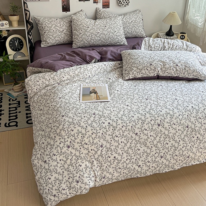 91家纺网 家纺一手货源 找家纺 朵朵家纺 2026新款高级感轻奢复古美拉德色系双层纱泡芙棉床品四件套加厚水洗双层纱软 春风拂梦