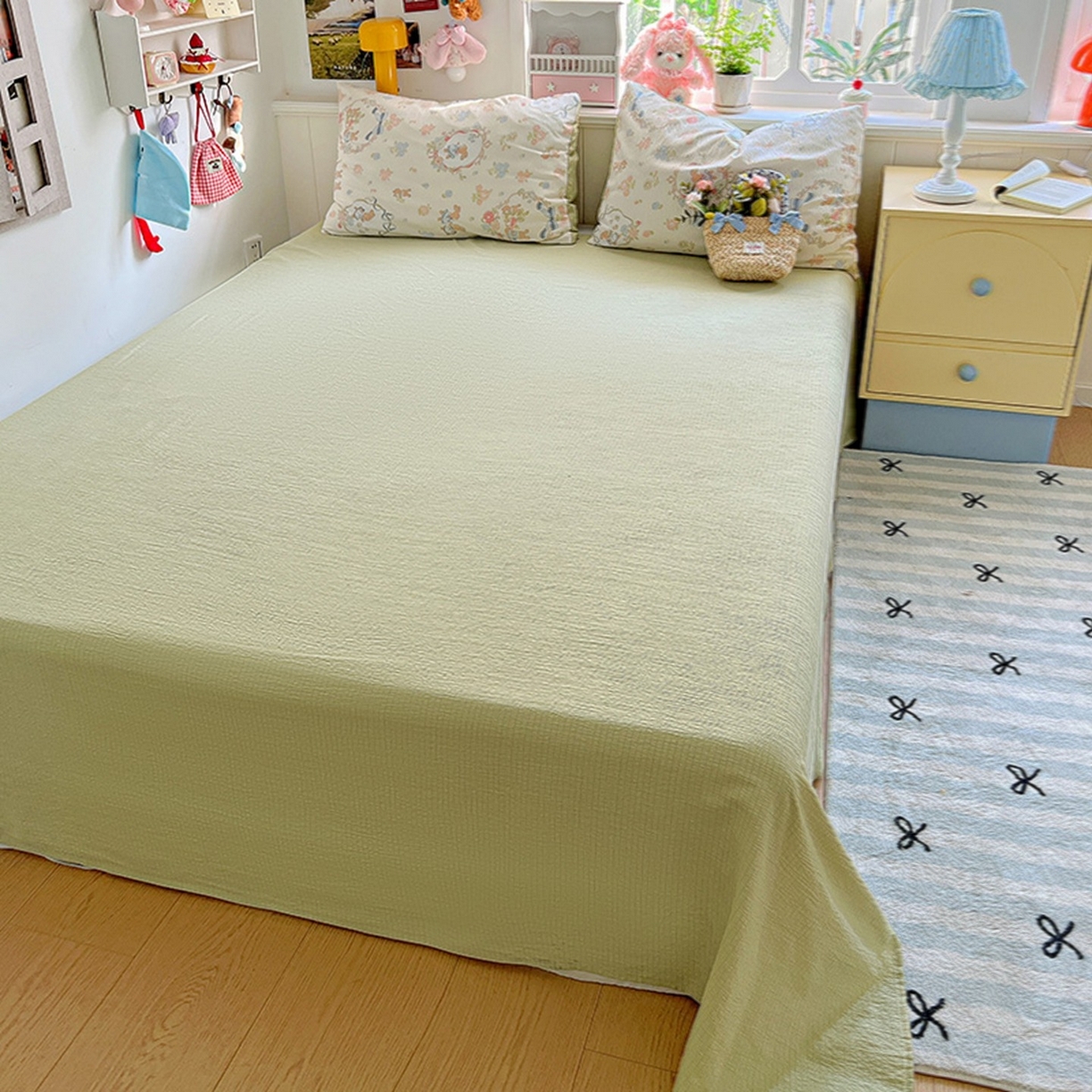 91家纺网 家纺一手货源 找家纺 朵朵家纺 2026新款高级感轻奢复古美拉德色系双层纱泡芙棉床品四件套加厚水洗双层纱软 爱丽丝兔