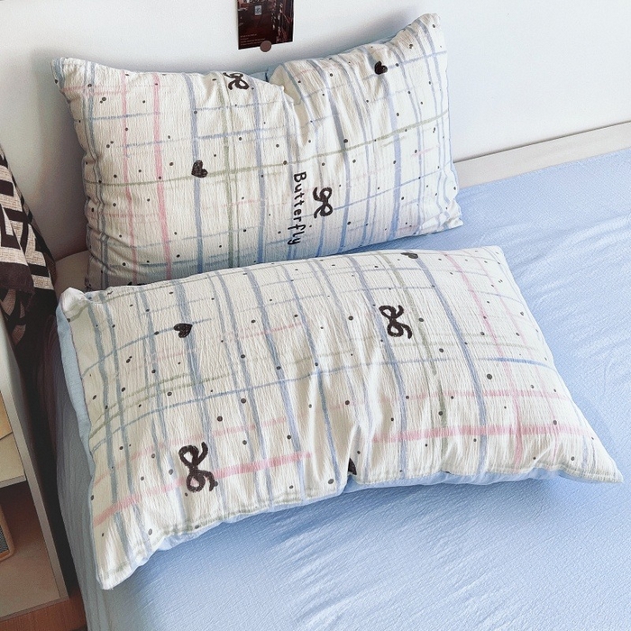 91家纺网 家纺一手货源 找家纺 朵朵家纺 2026新款高级感轻奢复古美拉德色系双层纱泡芙棉床品四件套加厚水洗双层纱软 盐系格绊